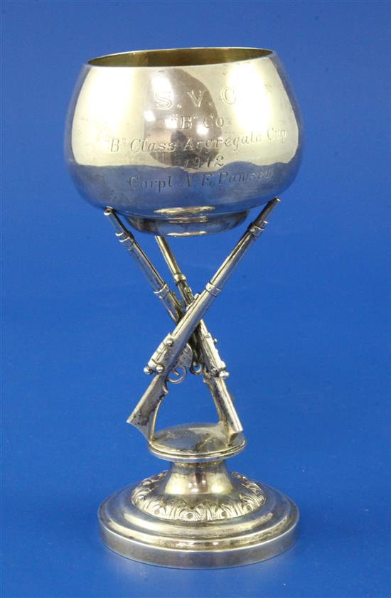 An early 20th century Chinese Export silver presentation shooting related trophy cup by Luen Wo, Shanghai, 5.5 oz.